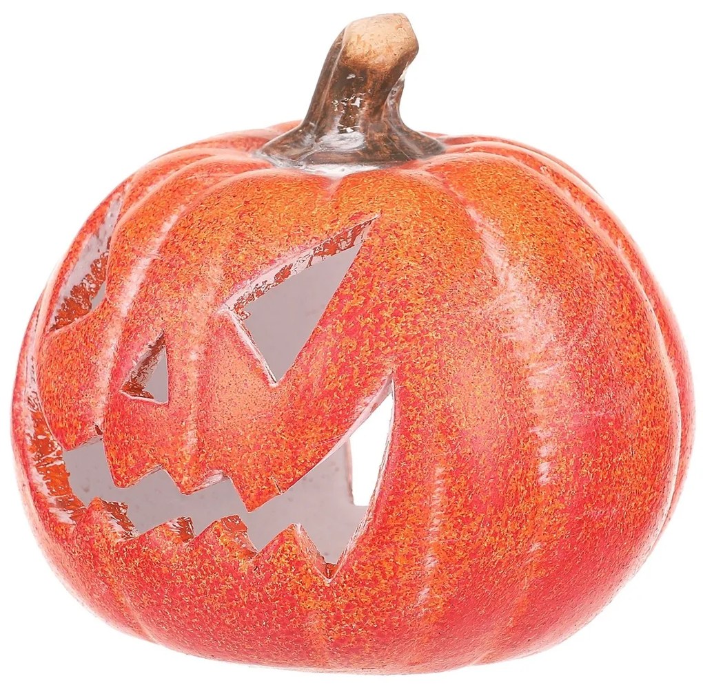 Svietnik Tekvička s tvárou malá oranžová, keramika, pr. 10 cm, pr. 10 cm