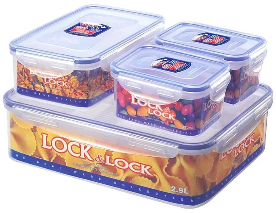 SADA 4x dóza LOCK 0,47/1/3,9 l modrá/čirá na potraviny