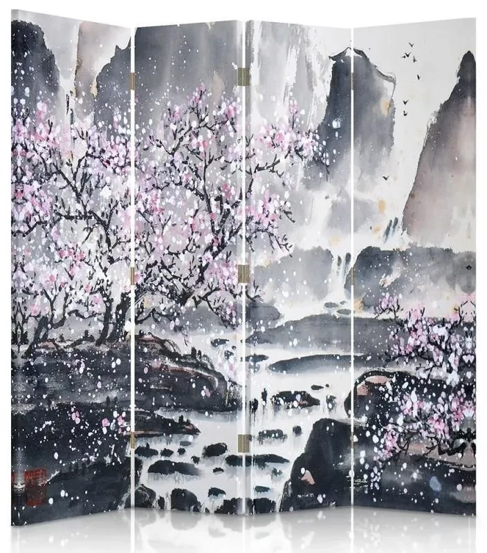 Gario Paraván Čerešňový kvet pri vodopáde Rozmery: 145 x 170 cm, Prevedenie: Klasický paraván