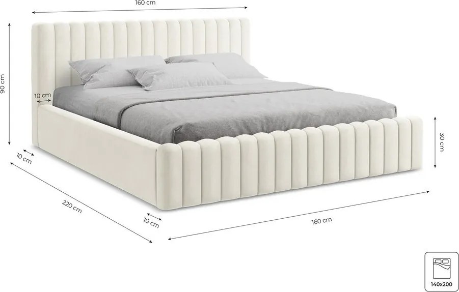 Svetlomodrá čalúnená dvojlôžková posteľ s úložným priestorom s roštom 140x200 cm Lemi – Makamii