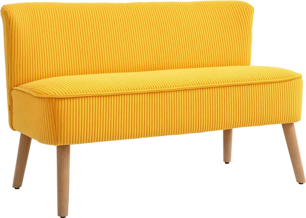 HOMCOM Moderná pohovka pre 2 osoby, bezrámová čalúnená pohovka s vzhľadom corduroy, malá pohovka s drevenými nohami do obývačky, 117 x 56,5 x 77 cm, ž