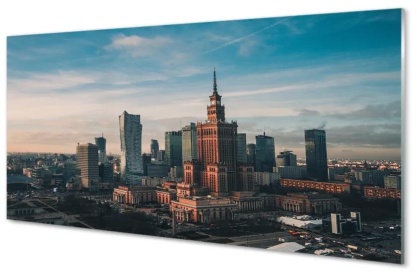 Sklenený obraz Varšava panorama mrakodrapov svitania 125x50 cm