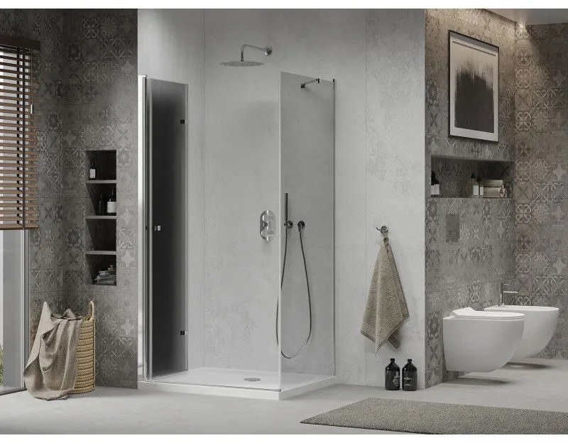 Mexen Lima, sprchový kút so skladacími dverami 70 (dvere) x 120 (stena) cm, 6mm šedé sklo, chrómový profil + slim sprchová vanička biela + chrómový sifón, 856-070-120-01-40-4010