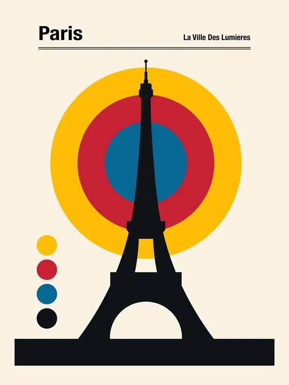 Ilustrácia Paris Eiffel Tower Retro travel Print, Retrodrome