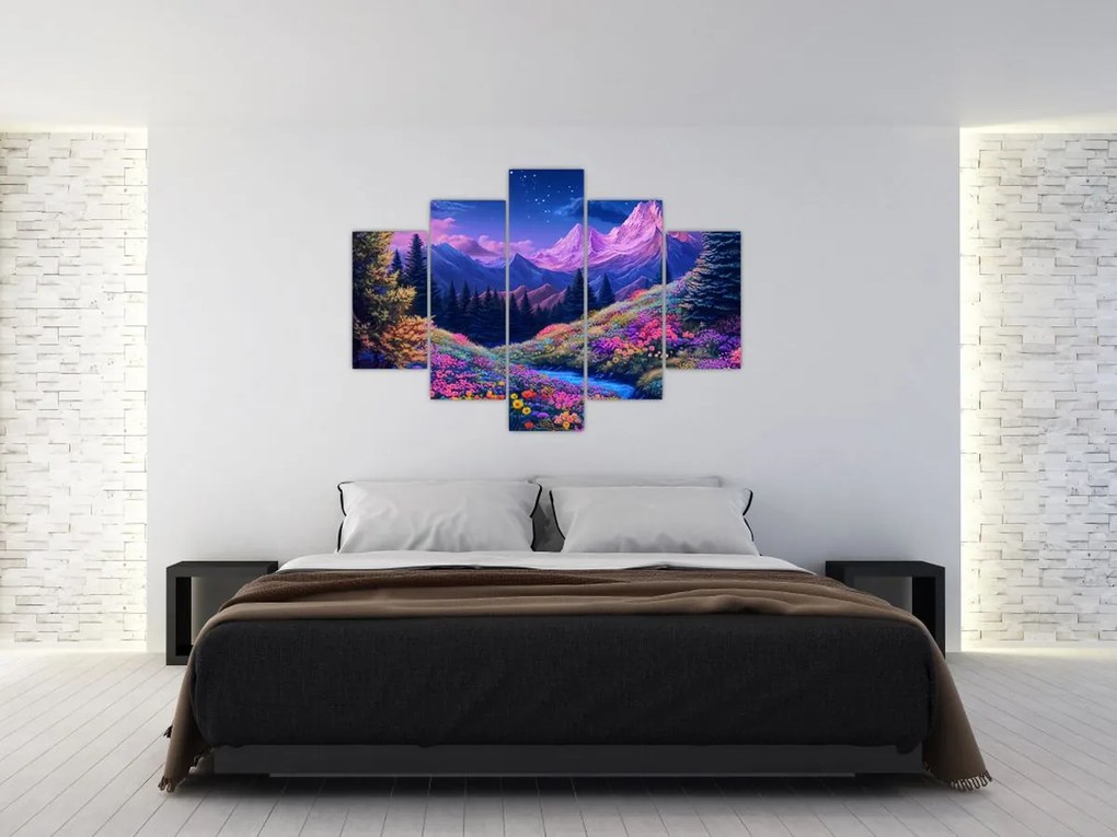 Obraz - Fialová krajina pri úplnku (150x105 cm)