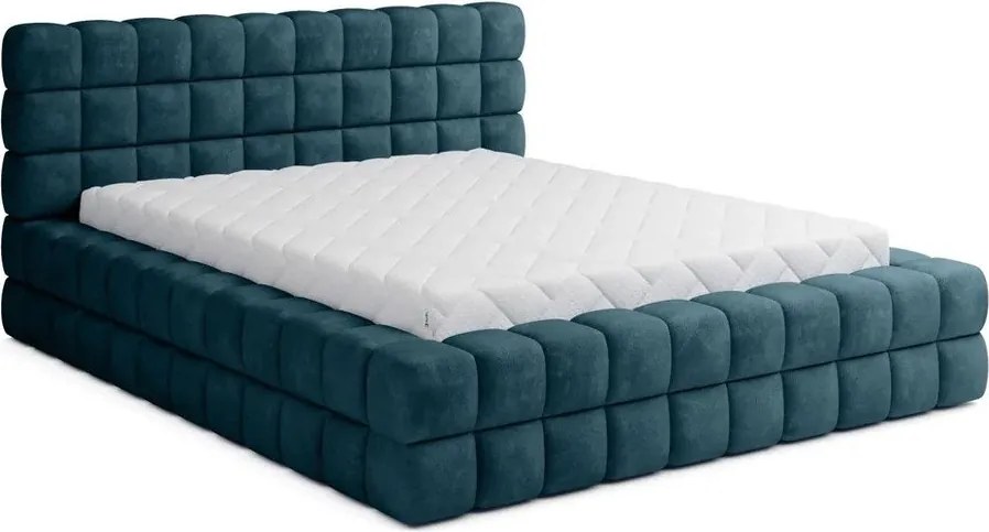 Modrá čalúnená dvojlôžková posteľ s úložným priestorom s roštom 180x200 cm Dizzle – ELTAP