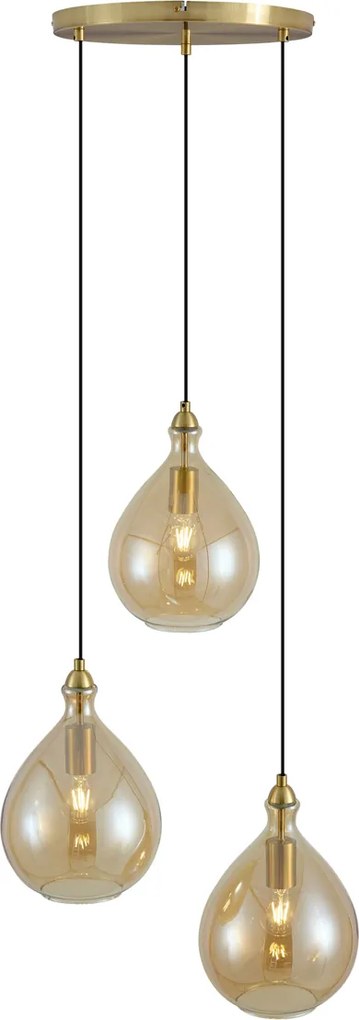 Inteligentná závesná lampa zlatá s jantárovým sklom, 3-svetelná, vrátane Wifi A60 - Traditional