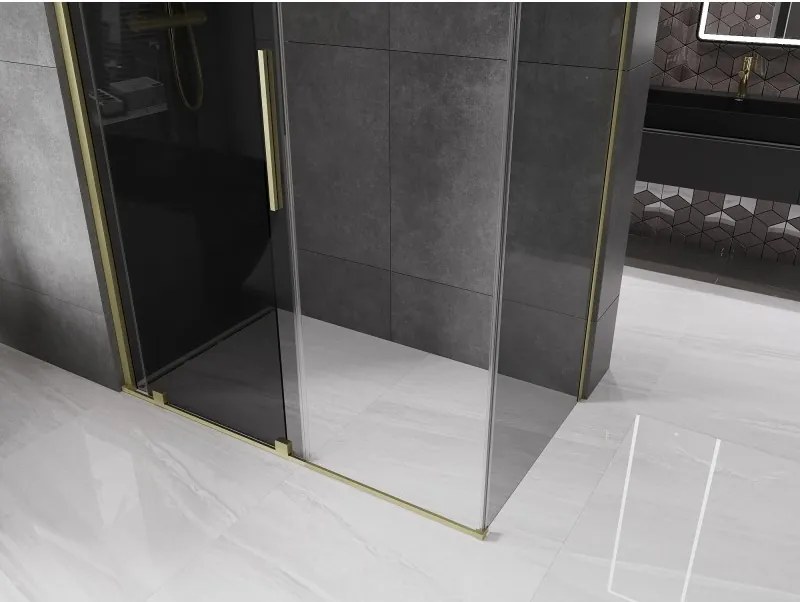 Mexen Velar, sprchový kút s posuvnými dverami 140 x 85 cm, 8mm šedé sklo, zlatá matná, 871-140-085-41-55