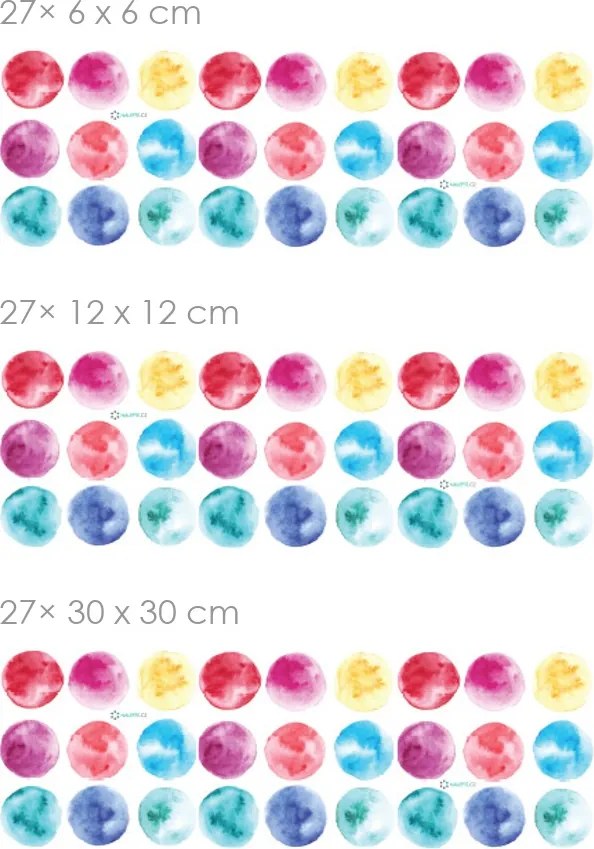 Farebné bodky textilné prelepiteľné nálepky na stenu 27 kusov 6 x 6 cm