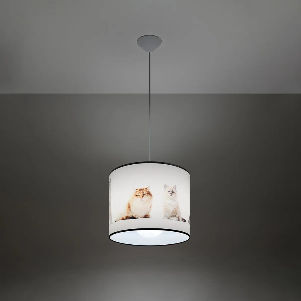 Detské závesné svietidlo Kitty, 1x plastové tienidlo so vzorom, (fi 30 cm)