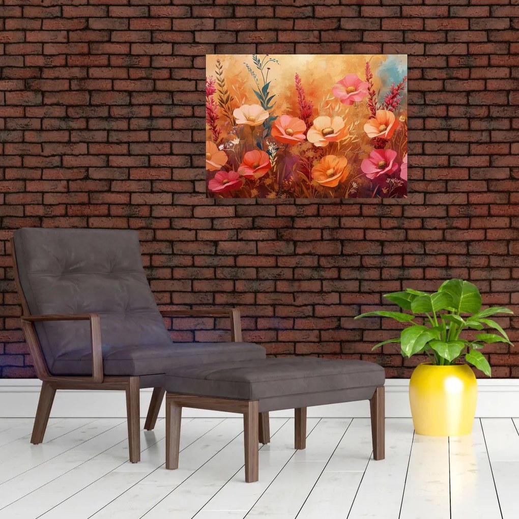 Sklenený obraz - Lúčne kvety, maľba (70x50 cm)