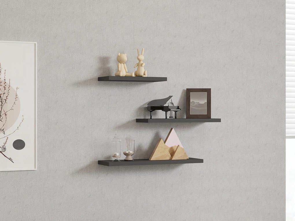 Súprava 3 ks nástenných políc LEILA antracitová