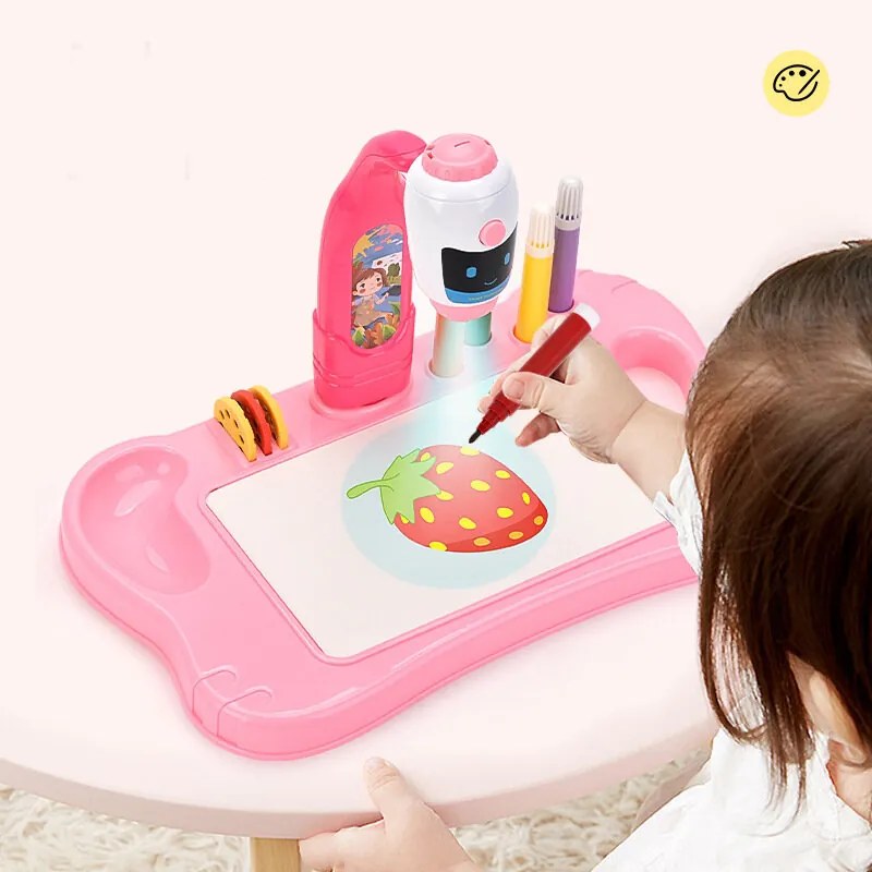 LEAN TOYS Mini projektorový stôl 2v1 s príslušenstvom – Ružový