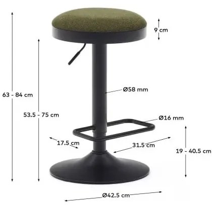 Tmavozelené čalúnené barové stoličky v súprave s nastaviteľnou výškou 2 ks (výška sedadla 53,5 cm) Zaib – Kave Home