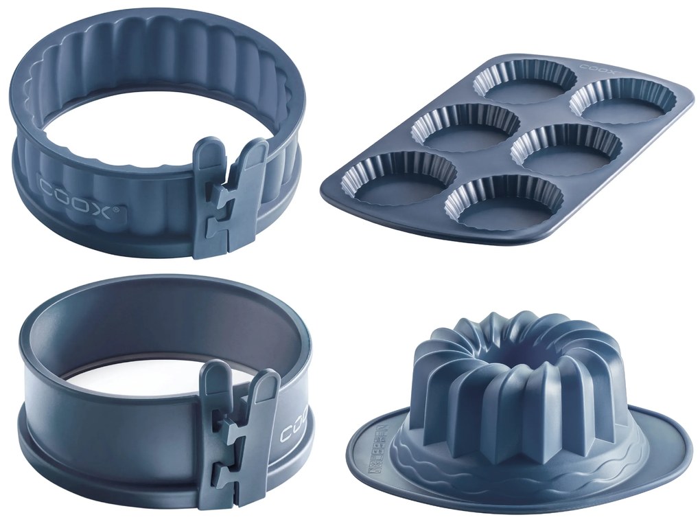 Coox Forma na koláč + Forma na bábovku + Miniforma na tortu so skleným dnom + Forma na tartalette, modrosivá  (800011881)