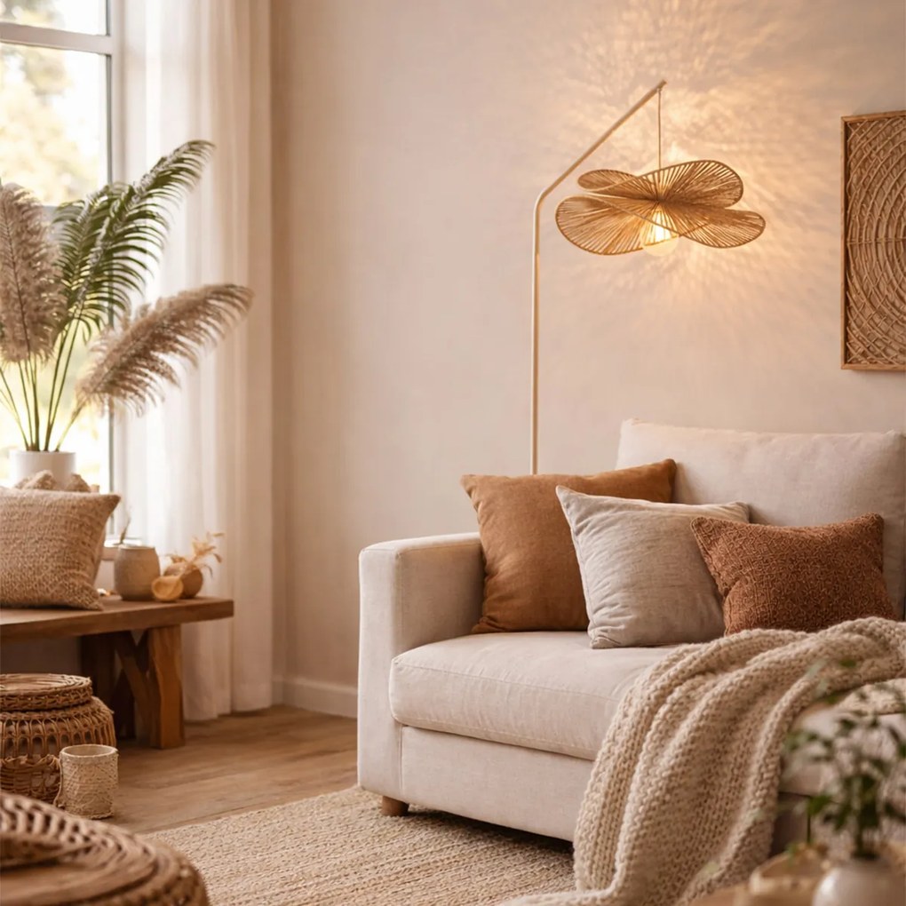 Art Deco stojacia lampa béžová s béžovým tienidlom - Nest