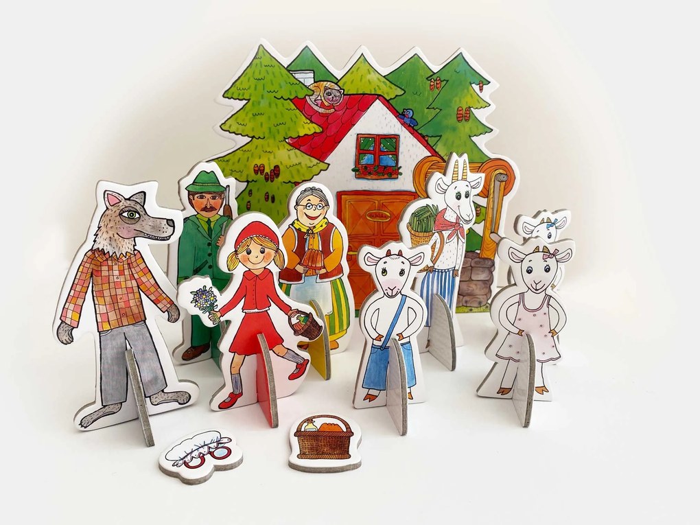 MARIONETINO – Maličká Čiapočka s kozliatkami – bábky 9 ks (výpredaj)