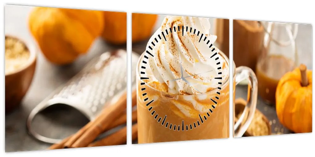 Obraz - Tekvicové latte (s hodinami) (90x30 cm)