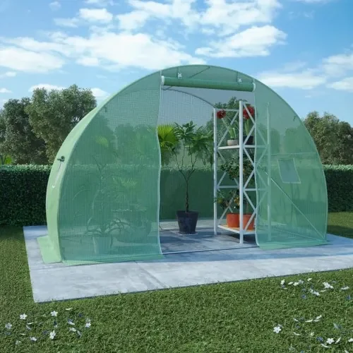 vidaXL Skleník s oceľovými základmi 4,5 m² 300x150x200 cm-