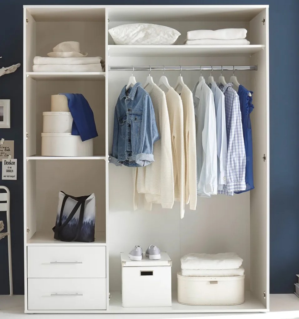 Šatníková skriňa Valencia, 155 cm, biela