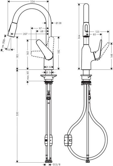 Hansgrohe Focus M42, drezová batéria M429-H180 s výsuvnou spŕškou, vzhľad nehrdzavejúcej ocele, HAN-71801800