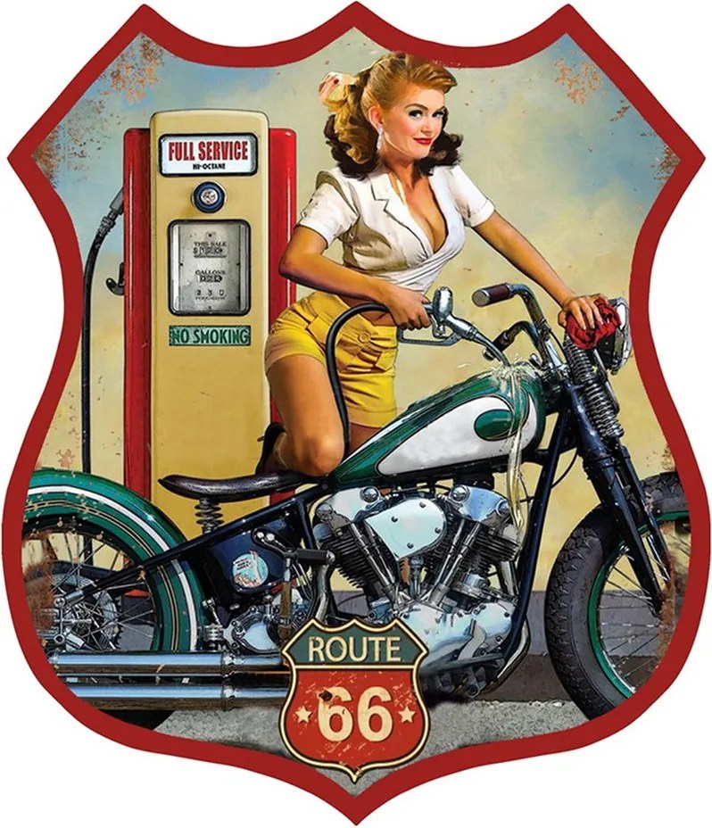 Nástenná kovová ceduľa Route 66 - Full Service - 30*1*35 cm