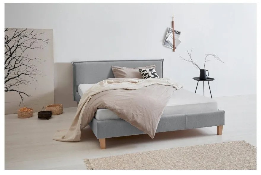 Sivá čalúnená dvojlôžková posteľ s roštom 200x200 cm Tina – Ropez