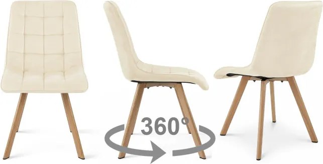 Jedálenská stolička CIEZA 360 zamatová, svetlobéžová / hnedé nohy