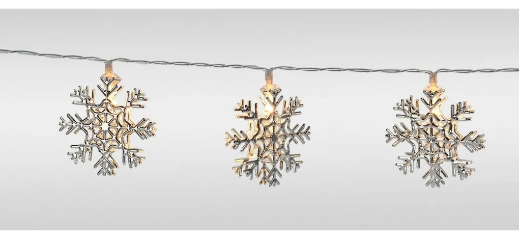 Reťaz so svietiacimi snehovými vločkami, 120 cm, teplá biela, na batérie