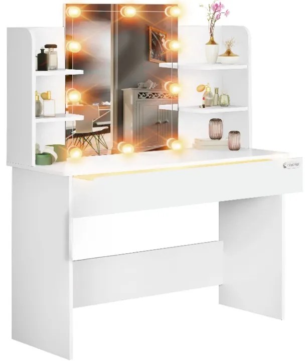 InternetovaZahrada Toaletný stolík Lucia s LED osvetlením 140x110x40 cm - biely
