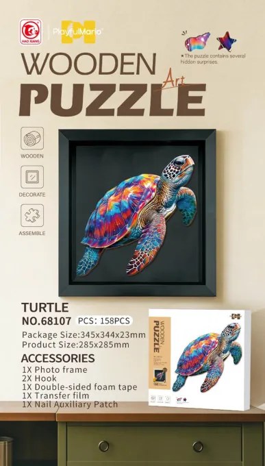 Drevené puzzle Korytnačka s rámikom - 158 dielikov