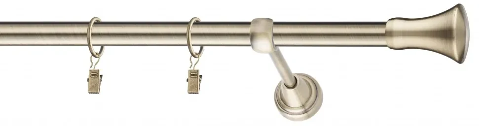 Dekorstudio Mosadzná jednoradová garniža MONACO 19mm Dĺžka: 220cm, Typ uchytenia: Držiak otvorený, Typ príslušenstva: Krúžky tiché so štipcami
