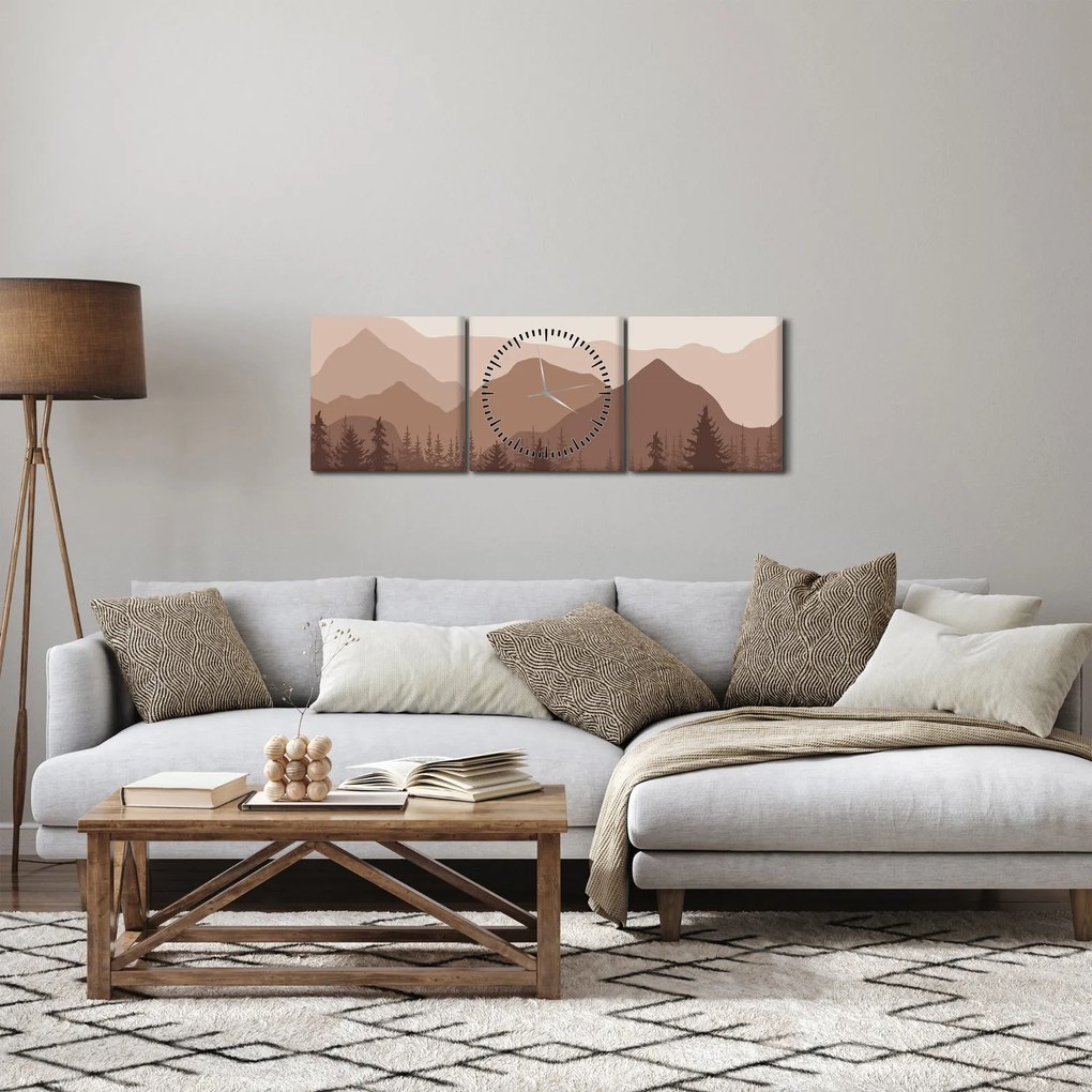 Obraz - Hnedé pohorie N⁰1 (s hodinami) (90x30 cm)