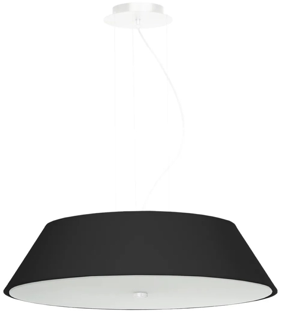 Závesné svietidlo Vega, 1x čierne textilné tienidlo, (biele sklo), (fi 60 cm)