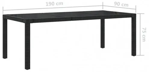 vidaXL Záhradný stôl čierny 190x90x75 cm tvrdené sklo a polyratan-