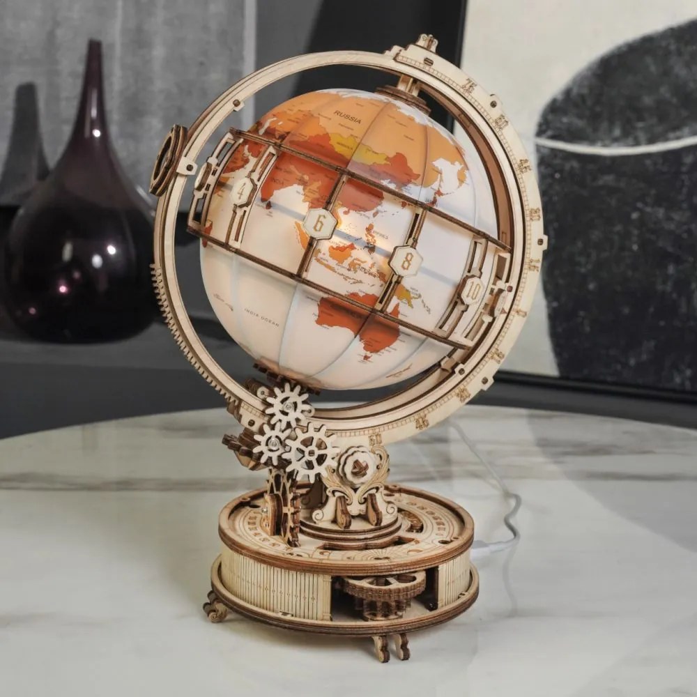 Robotime Rokr Svítící 3D dřevěné puzzle Globus 180 ks