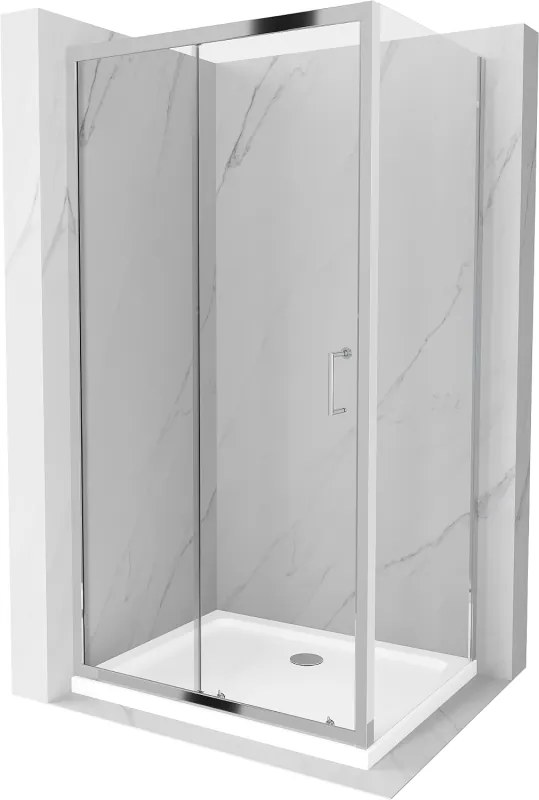 Mexen Apia, sprchový kút s posuvnými dverami 110 (dvere) x 80 (stena) cm, 6mm číre sklo, chrómový profil + slim sprchová vanička 5cm, 840-110-080-01-00-4010