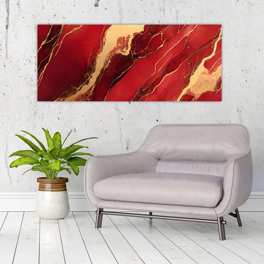 Obraz - Červeno-zlatý mramor (120x50 cm)