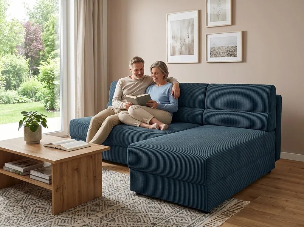 Rozkladacia obojstranná sedacia súprava do L TAVERO SLIM 201x140 cm, tmavomodrá