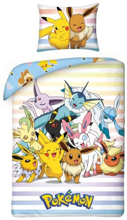 Halantex Bavlnené obliečky 140x200 + 70x90 cm - Pokémoni - Pikachu a Eevee