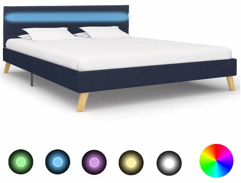 vidaXL Rám postele s LED svetlom modrý 160x200 cm látkový