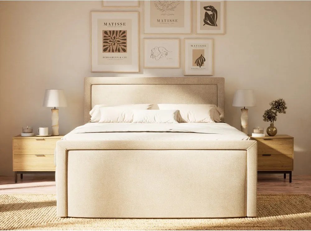 Béžová boxspring posteľ s úložným priestorom 160x200 cm Fresco – Maison de Rêve
