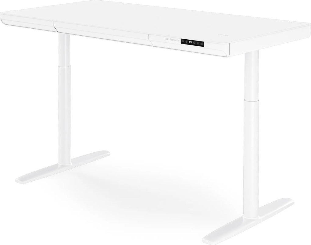 Elektrický písací stôl sit-stand so zásuvkou a bezdrôtovou nabíjačkou Qi biely, 1400 mm: ELLIS