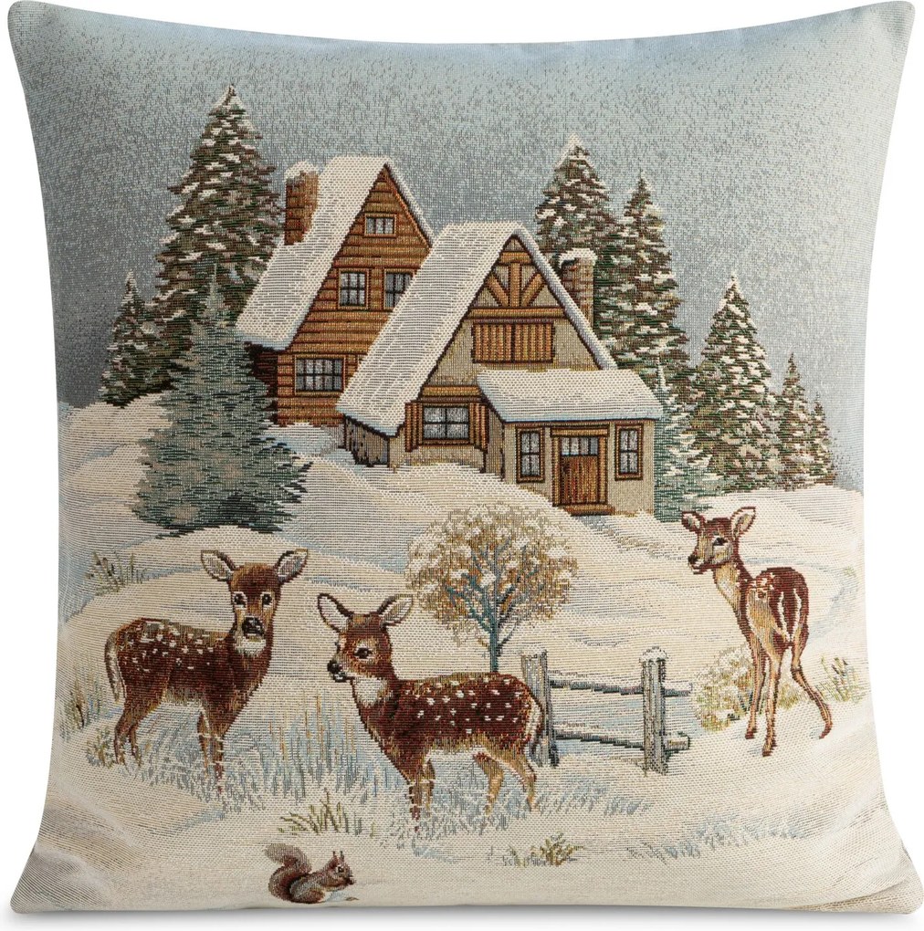 VIANOČNÁ GOBELÍNOVÁ DEKORAČNÁ OBLIEČKA NA VANKÚŠ SNOWY WISHES 45X45 CM VZOROVANÁ