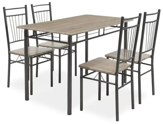 Jedálenský set Raul - 4x stolička, 1x stôl (dub sonoma, sivá)