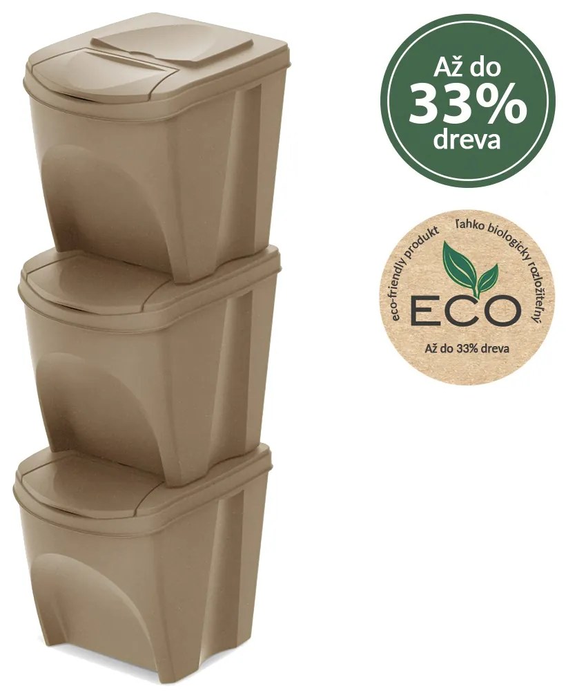 Prosperplast Sada 3 odpadkových košov, objem 3x25l