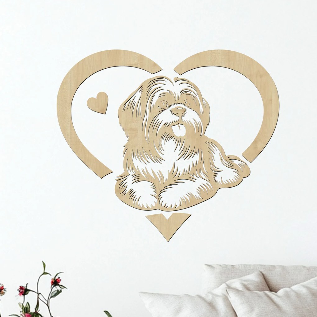 dřevo života Drevená dekorácia ležiaceho SHIH TZU v srdci Rozmery - cm: 40x35, Zvoľte farbu dekoru: Antracitová