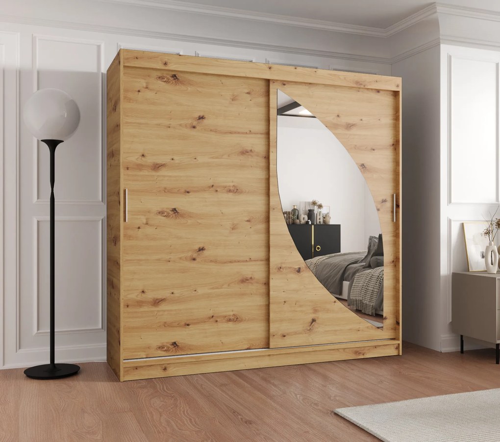 Šatníková skriňa 200 cm Milain (dub artisan). Akcia -19%. Vlastná spoľahlivá doprava až k Vám domov. 1126009