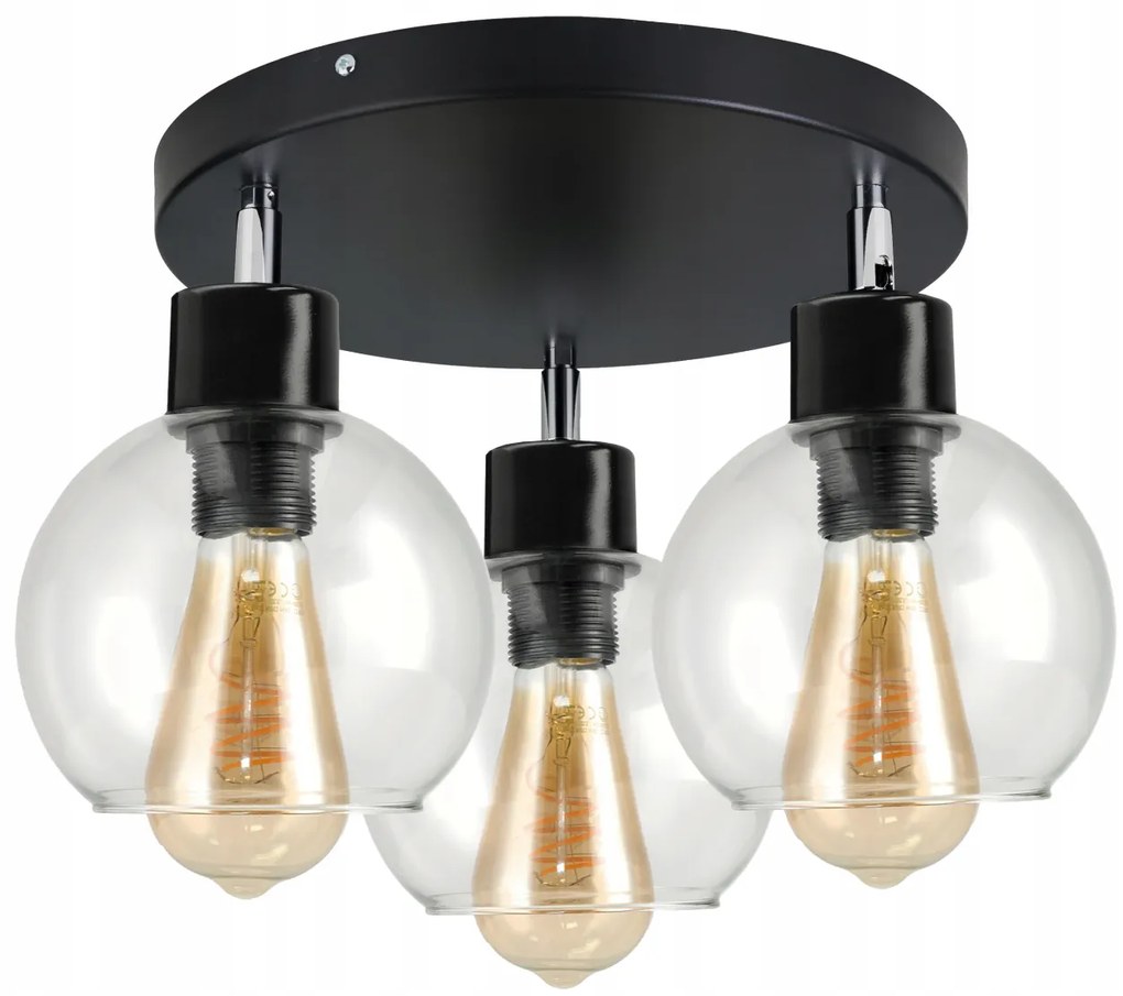 BERGE LED stropné svietidlo 3xE27 - nastaviteľné - sklenená guľa - priehľadné