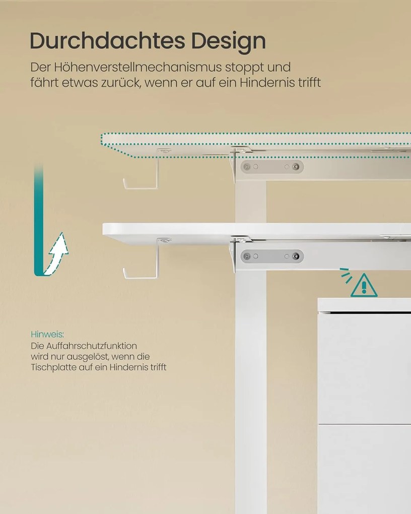 Výškovo nastaviteľný elektrický stôl, 60 x 140 x 72–120 cm, biely
